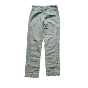 Sundance Cropped Linen Blend Pants Olive Green Lace Trim Women's Size 2